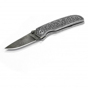 Нож складной КИЗЛЯР ИРБИС сталь Дамаск рукоять серебро Кубачи глубокая резьба Нож складной КИЗЛЯР ИРБИС сталь Дамаск рукоять серебро Кубачи глубокая резьба